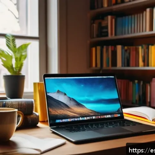 내러티브 패턴의 요소  필수 구성 요소 - A vibrant digital writer&rsquo;s workspace filled with a sleek laptop displaying an open storytelling docu...